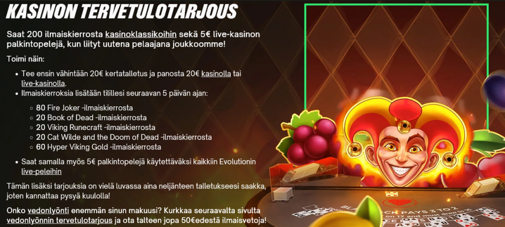 Cameon kasinon tervetulotarjous